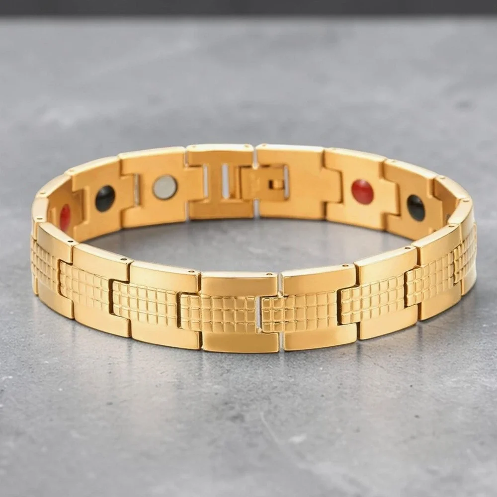 COOLSTEELANDBEYOND‎ Mens Gold Stainless Steel Magnetic Link Bracelet 8.4 Inch